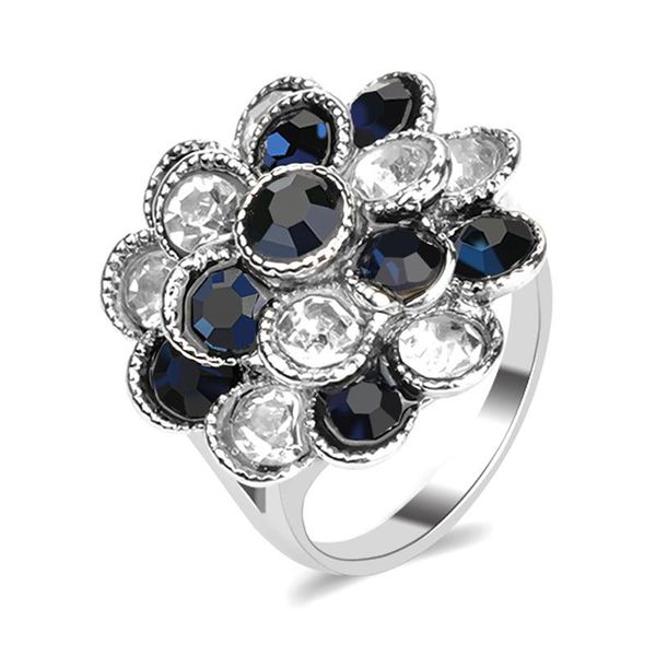 

cluster rings trendy elegant crystal zircon for women fashion plated ring jewelry ladies wedding party valentine gifts, Golden;silver
