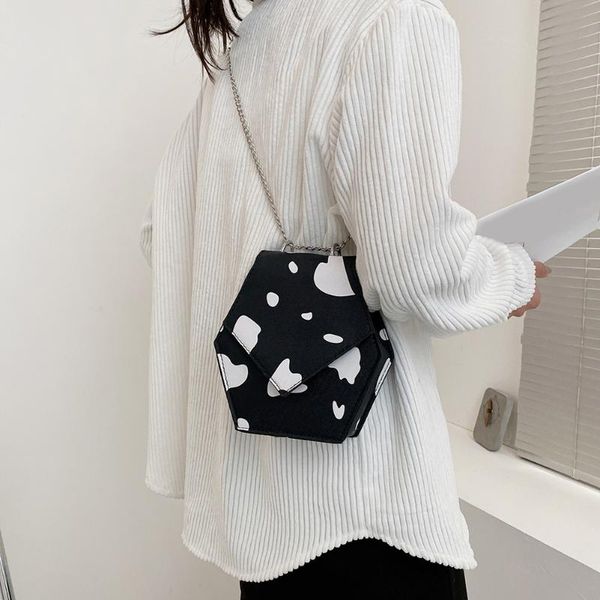 

cross body vintage female bag hexagon cow pattern print crossbody bags for women 2021 arrival shouder chain pu mini handle