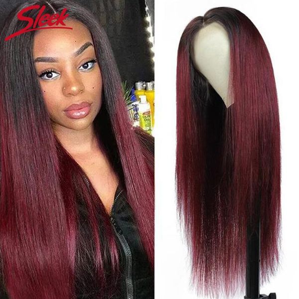 

lace wigs ombre 4x4 closure wig bone straight human hair for black women t1b/99j brazilian cosplay frontal, Black;brown