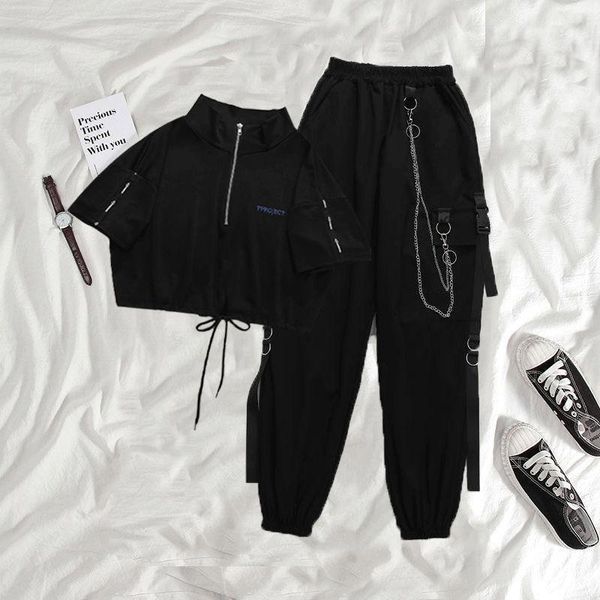 

women's pants & capris yghan gothic women black cargo harajuku punk chain trousers female hip hop mall goth streetwear techwear egirl g, Black;white