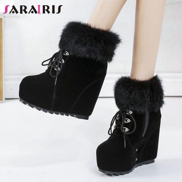 

boots sarairis fashion ladies mature daily date ankle women autumn winter paltform wedges high heels shoes woman, Black