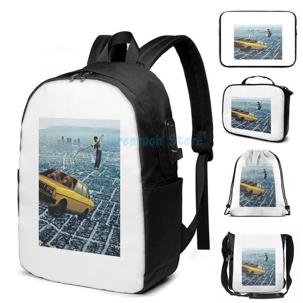 

funny graphic print sunday morning usb charge backpack men school bags women bag travel laptop
