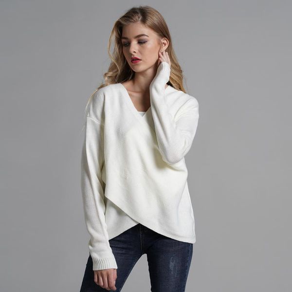 

autumn winter women sweater cross stitching white pullovers round neck temperament commute normal thickness loose women's sweaters, White;black