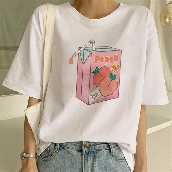 

cute cartoon fruit harajuku womens kawaii short sleeve vogue 90s fashion tees female, White