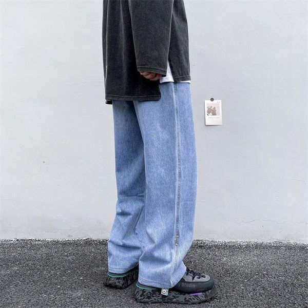 

men's jeans spring summer straight men korean fashion loose casual pants streetwear retro wide-leg mopping, Blue