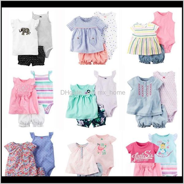 Sets Kleidung Baby Kinder Mutterschaft Drop Lieferung 2021 Born Baby Strampler Anzüge 100 Prozent Baumwolle 22 Designs Bunte gestreifte Stickerei Flora C