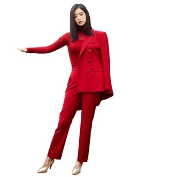 

women's suits & blazers red women pant spring and autumn high end suit fashion small jacket two-piece, White;black