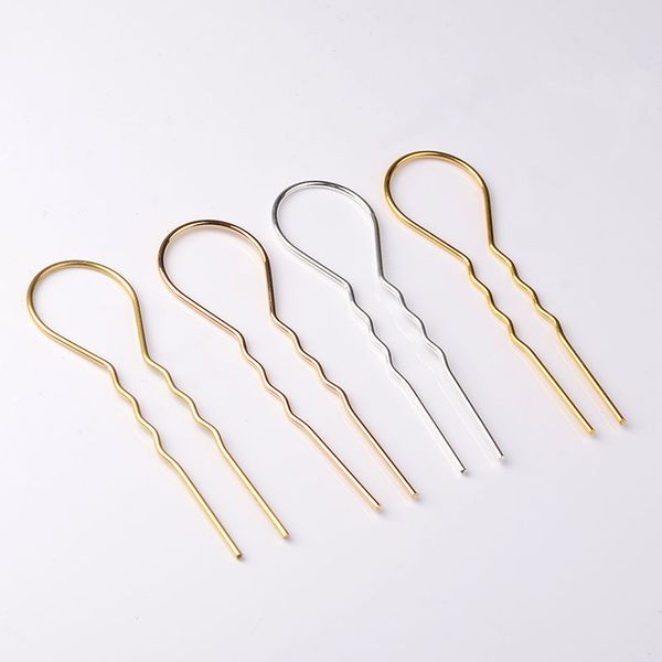 50 PCS 102mm Metall Gold Silber Farbe Sticks Basis U Form Haar Pins Blank Einstellung Für Schmuck Machen