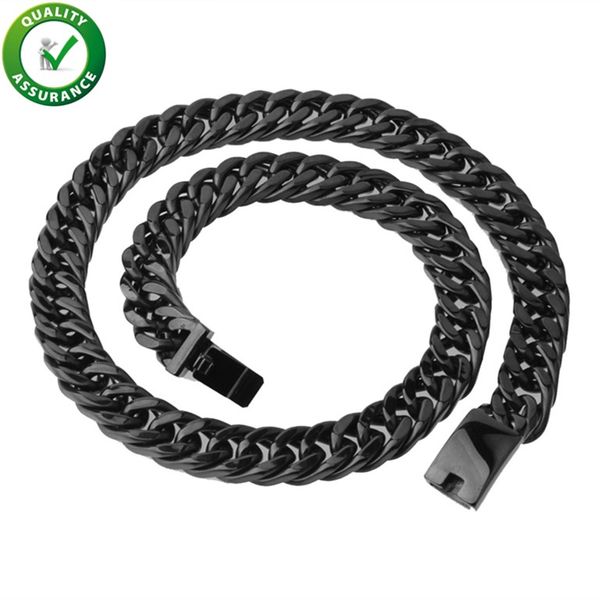 

stainless steel jewelry titanium steel cuban link chain mens luxury designer necklace hip hop chunky chain 15mm black gum plated 24inch, Silver