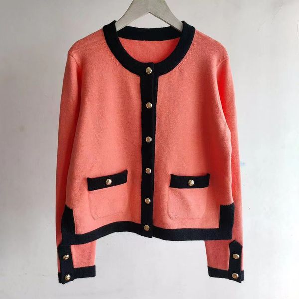 

20ss women's designer long sleeve sweater women round neck pocket button short t-shirt autumn, White;black