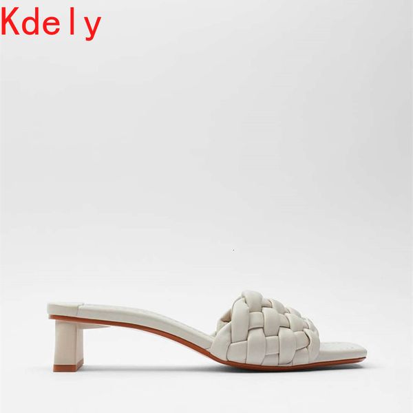 

slippers 2021 brand design women slippers elegant square toe thin high heels 9cm summer outdoor beach slides shoes s4go, Black