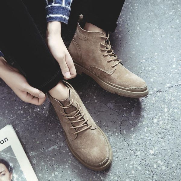 

boots men british style high winter men's shoes work short middle fashion versatile korean, Black