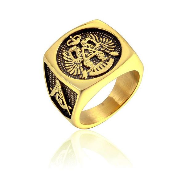 

cluster rings us 8 to 13 size master ason masonic signet eagle titanium stainless steel iced out bling gold ring for men jewelry, Golden;silver