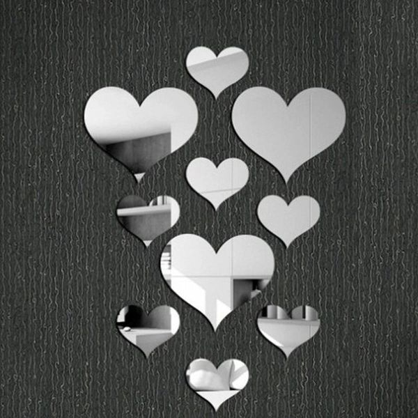 

wall stickers 10 pcs heart shaped diy patterns tv background decor mirror acrylic 3d home decal living room murals part