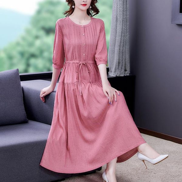 

party dresses 2021 spring pink fashion cotton and line midi dress autumn korean vintage casual vestidos women elegant bodycon solid, White;black