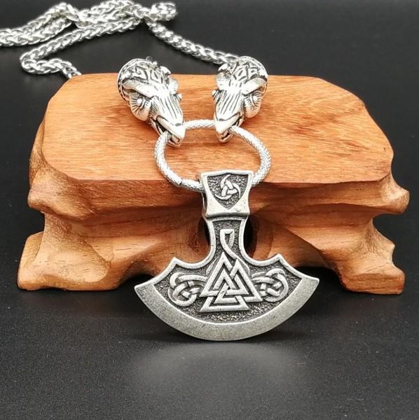 

pendant necklaces vintage viking wolf head perun axe penddant nordic valknut rune amulet men's necklace, Silver