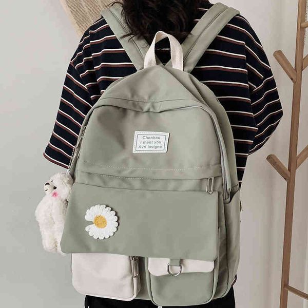 Rucksack Tasche Rucksack Stil Student Ladies Nette Frauen Blume Weiblich Harajuku Schule Buch Kawaii Nylon Mädchen Trendy Mode 220723