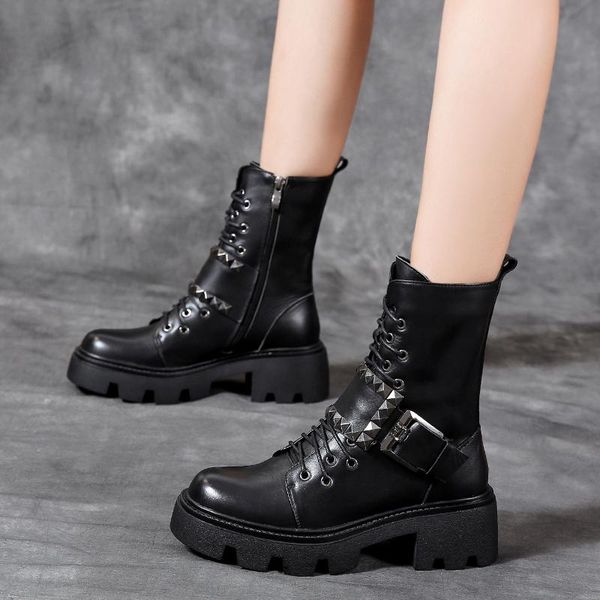 

boots 2021 winter keep warm snow platform black women lace-up side zipper fashion buckle middle tube