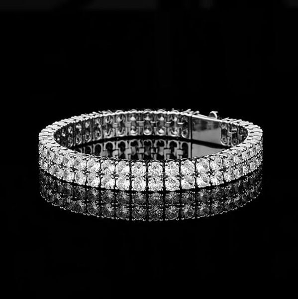 14k Золотая серебристая полосация 2 ряда теннисный браслет 4 мм циркона лаборатории алмаза хип-хоп ювелирные изделия со льдом ожерелье ожерелье 7 дюймов 8 дюймов