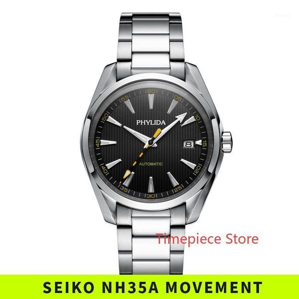 

luminous 10atm wr nh35a men's automatic watch stainless steel sapphire crystal watchcase mechanical wristwatch aqua 15000 gauss wristwa, Slivery;brown