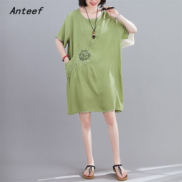 

short sleeve plus size vintage floral dresses for women casual loose midi woman summer dress elegant clothes sundress 210517, Black;gray