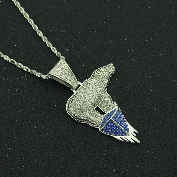 

men's women's pendant necklace diamond polar bear stainless steel amulet gifts for men fashion jewelry wholesale korean necklaces, Silver