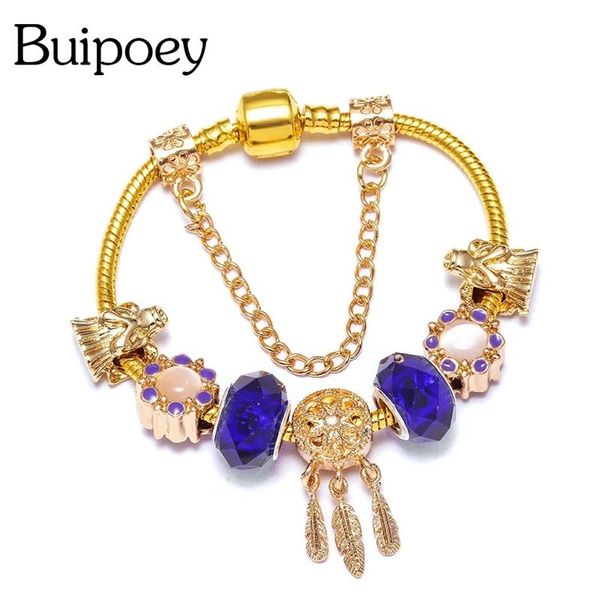 

charm bracelets buipoey blue crystal golden bracelet dream catcher for women men original angel beads bangle children's jewelry, Golden;silver