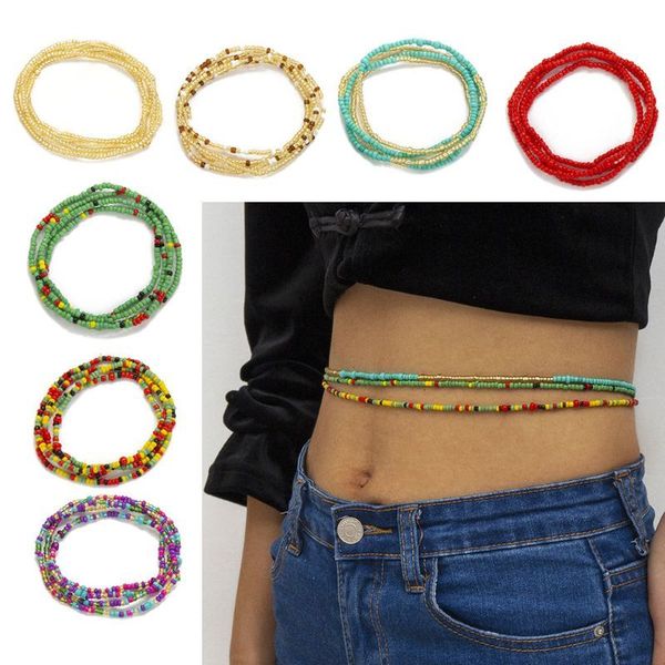 

7pcs summer bikini stretchy multi-colors beaded belly waist chain body jewelry, Silver