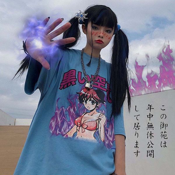 

nicemix cartoon t-shirt streetwear women tshirt clothing graphic hip hop clothes 2021 korean summer new o-neck tshirt, White