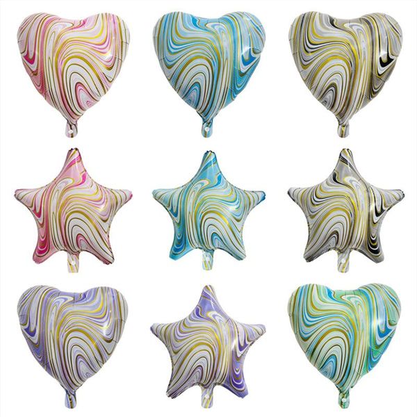 

party decoration 5pcs/lot 18inch mix marble agate star heart foil balloons wedding birthday helium globos pentagram air bal