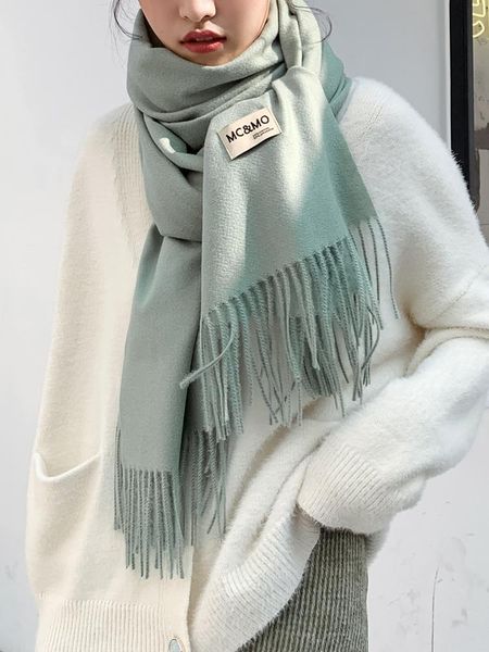 

scarves 2021 women winter scarf solid color yellow thick warm grey woman shawl wrap long for designers, Blue;gray