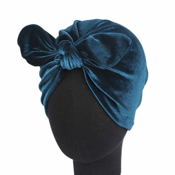 

new women hijabs hats winter velvet rabbit ear turban hats women soft velvet india cap hair accessory bandana hairband, Blue;gray
