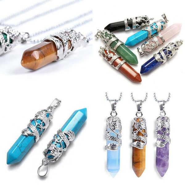 

1ps women hexagon natural stone copper fittings chakra treatment point pendant necklace jewelry necklaces, Silver