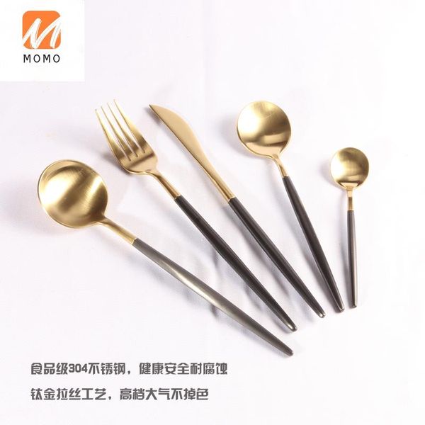

steak knife and fork 304 stainless steel titanium gold fruit tableware spoon family set storage bottles & jars