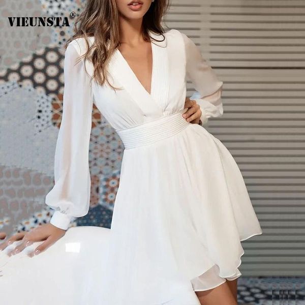 

casual dresses deep v neck autumn pullover dress women lantern long sleeve slim party spring elegant office lady a-line vestido, Black;gray