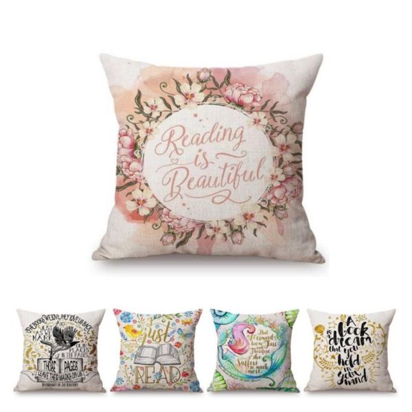 

nordic floral pattern book reading bookish library decoration sofa throw pillow case cotton linen quotes letters cushion cover cushion/decor