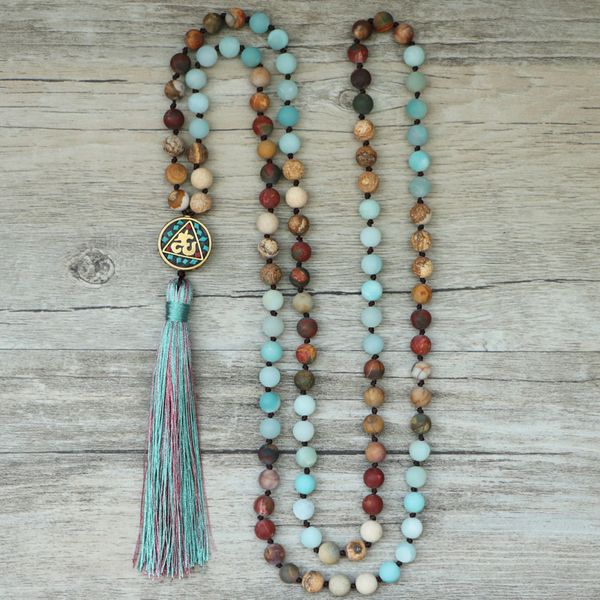 

edothalia matte natural stone 108 beads necklaces for women female payer regious nepal pendant long mala necklace jewelry, Silver