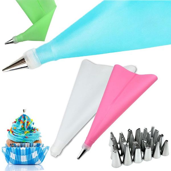 

baking & pastry tools bag silicone 26pcs cake decorating accessories grade diy icing piping cream reusable 24 nozzle set