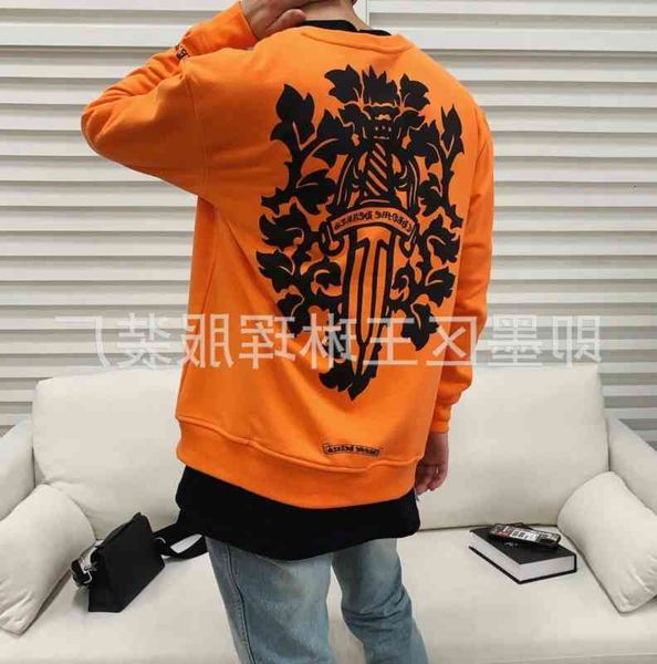 

orange heart kro sword h sanskrit three-dimensional totem printing round neck men's and women's lovers' clothes os loose fash, White;black