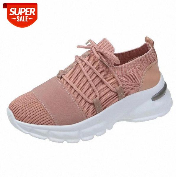 

large size women's shoes, mesh lace-up flying woven sneakers, mid-heel running casual shoes #x12q, Black