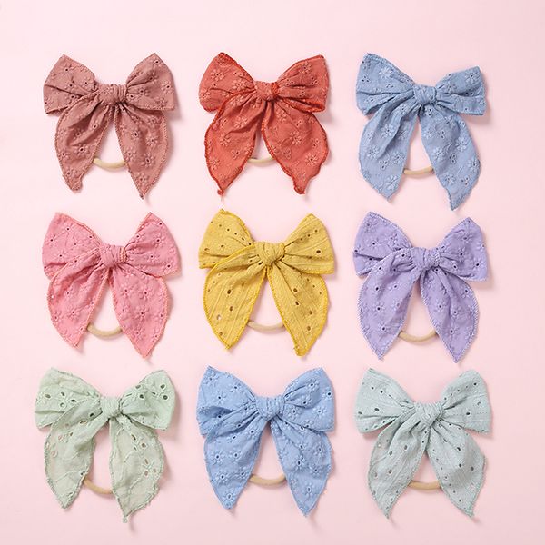 

2021 new baby embroider lace hair bow nylon headband curled edge hair bows nylon hair bands for newborn toddler girls headwear, Slivery;white