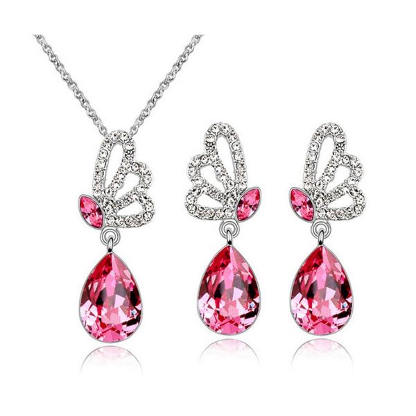 

earrings & necklace silver plated butterfly crystal jewelry set bijouterie