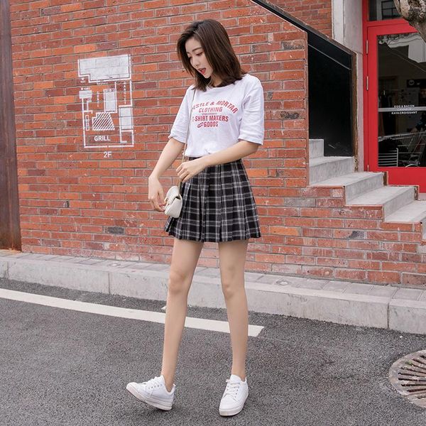 

pleated skirt women's autumn and winter a-line black white plaid short high waist hip skirts