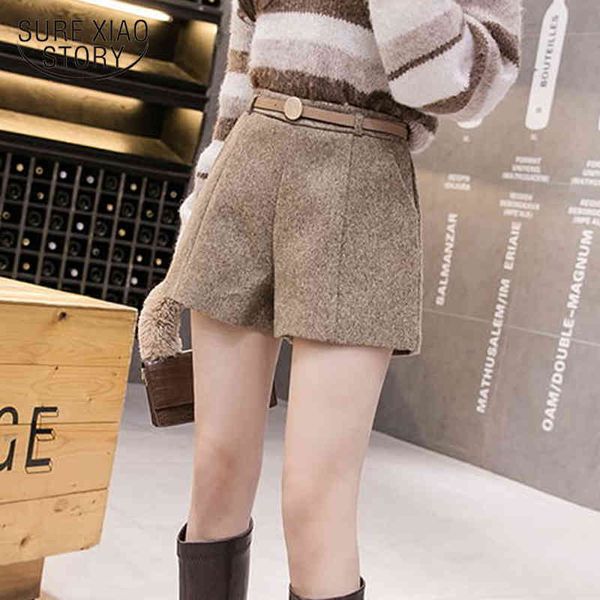 Büro Dame Winter Röcke Mode Hohe Taille Frauen Shorts Mit Gürtel Solide Breitbeinige Hosen Kurze Femme 12667 210415