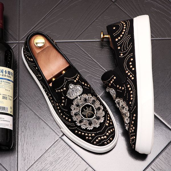 

european style men embroidery wedding grooms shoes red pink smoking slipper loafers elegant party dress flats flowers painted casu254j, Black