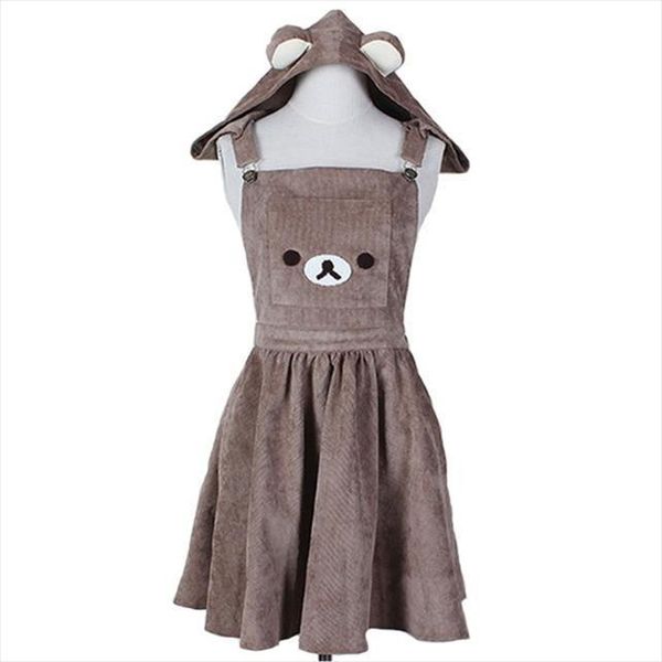 

japanese kawaii rilakkuma natural lolita womens dresses overall cute bear embroidery hat harajuku warm, Black;gray