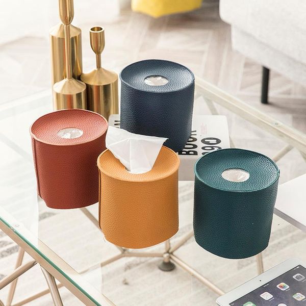 

tissue boxes & napkins toilet paper box pu leather car holder dustproof roll nordic napkin facial storage home decor