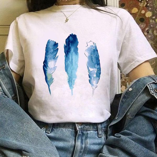 

women's t-shirt t-shir feather clothing printed fashion graphic t- shirt kawaii camisas, White