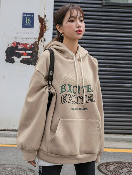 

dazy letter graphic drop shoulder drawstring hoodie v9jz#, White;black