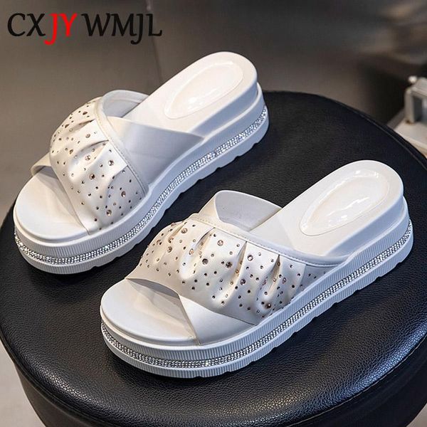 

slippers cxjywmjl 2021 women platform cloth fashion wedges slides for summer female thick bottom fish mouth shoes white, Black